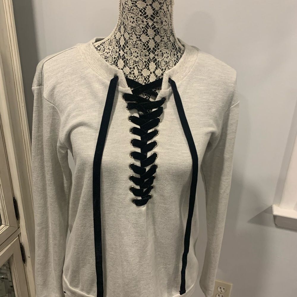INC International Concepts White Tie Front Sweatshirt